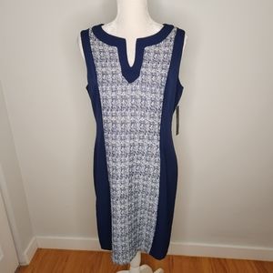 NWT Tahari, Ponte Sleeveless Dress, Navy/White